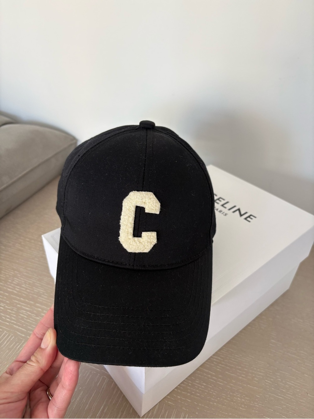 CELINE Black Cotton Baseball Cap Logo C Kaia Gerber 2021 Campaign Size S Unisex - Picture 5 of 16